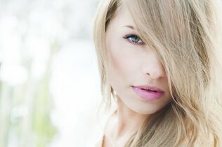 female ash-blonde hair face eyes